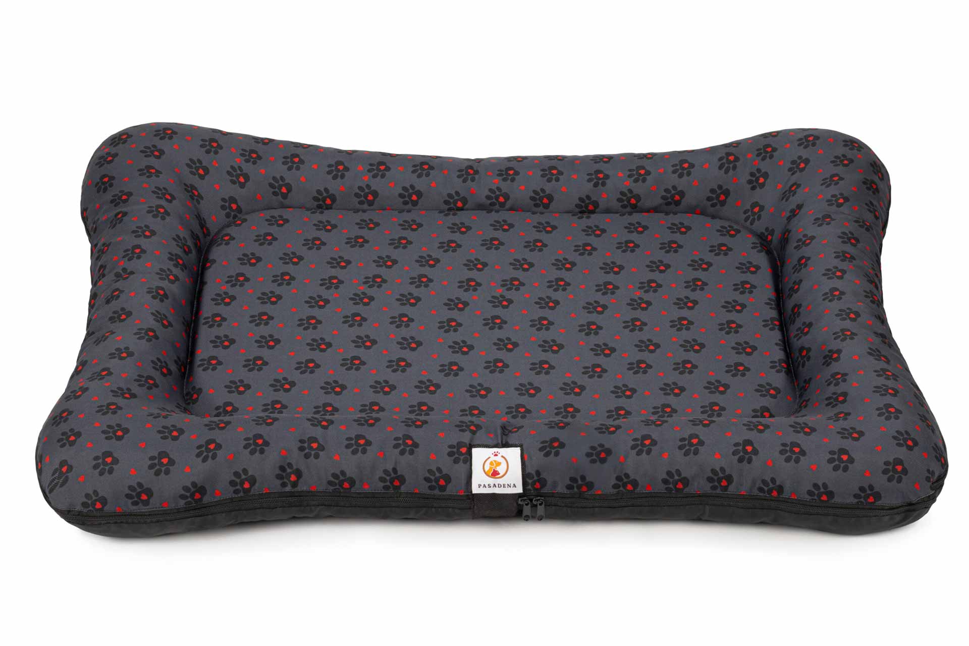 Hundebett Stoff Grau mit Pfoten und Herzchen | HundeRast
