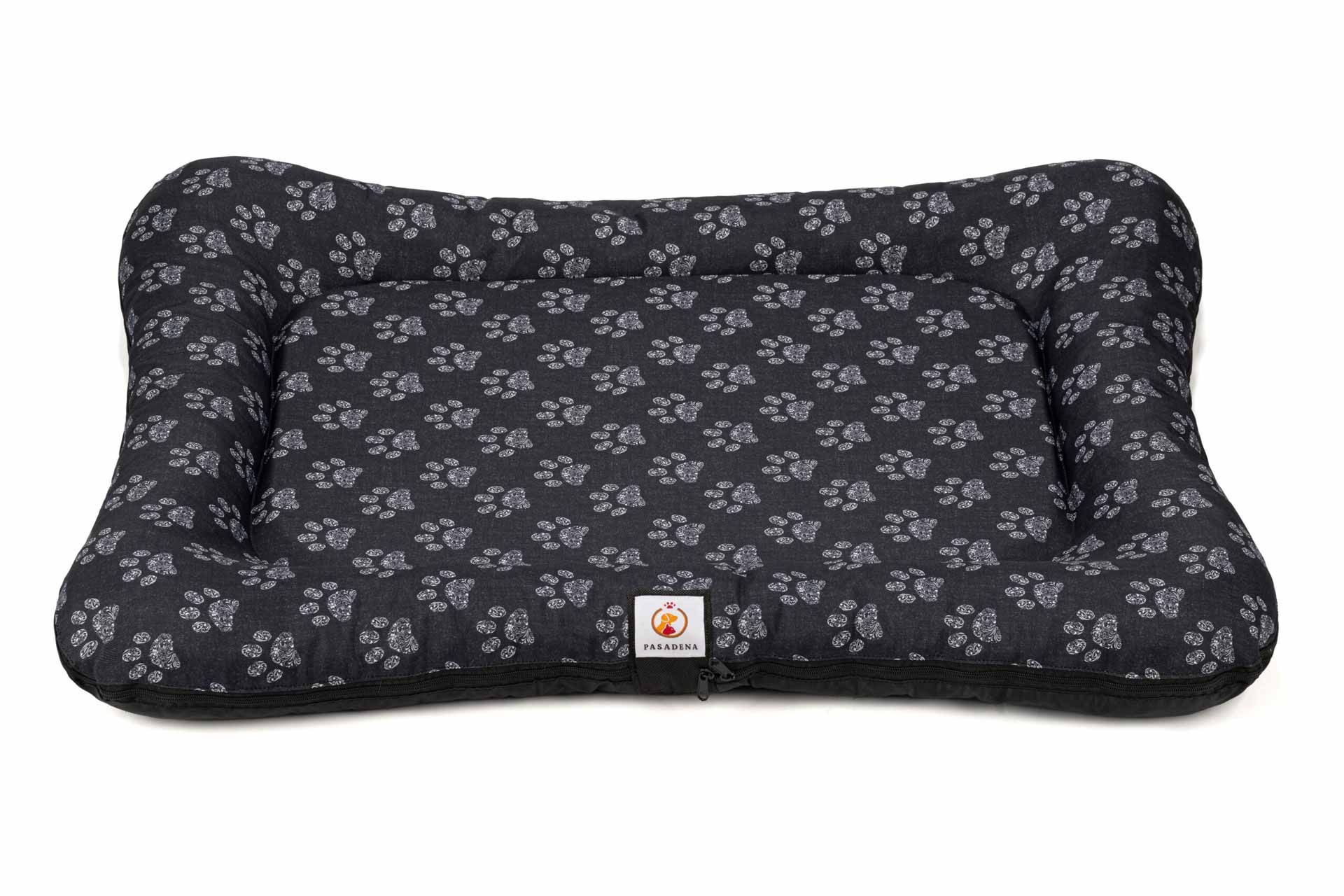 Hundebett Stoff Schwarz mit hellgrauen Pfoten | HundeRast